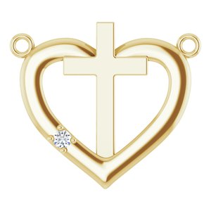 14K Yellow Gold .015 CT Natural Diamond Heart & Cross Necklace Center