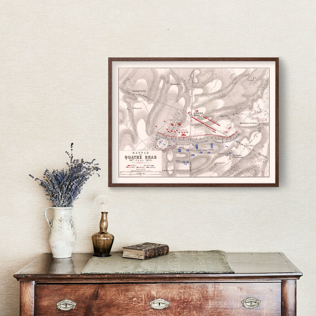 Vintage Map of the Battle of Quatre Bras, 1815