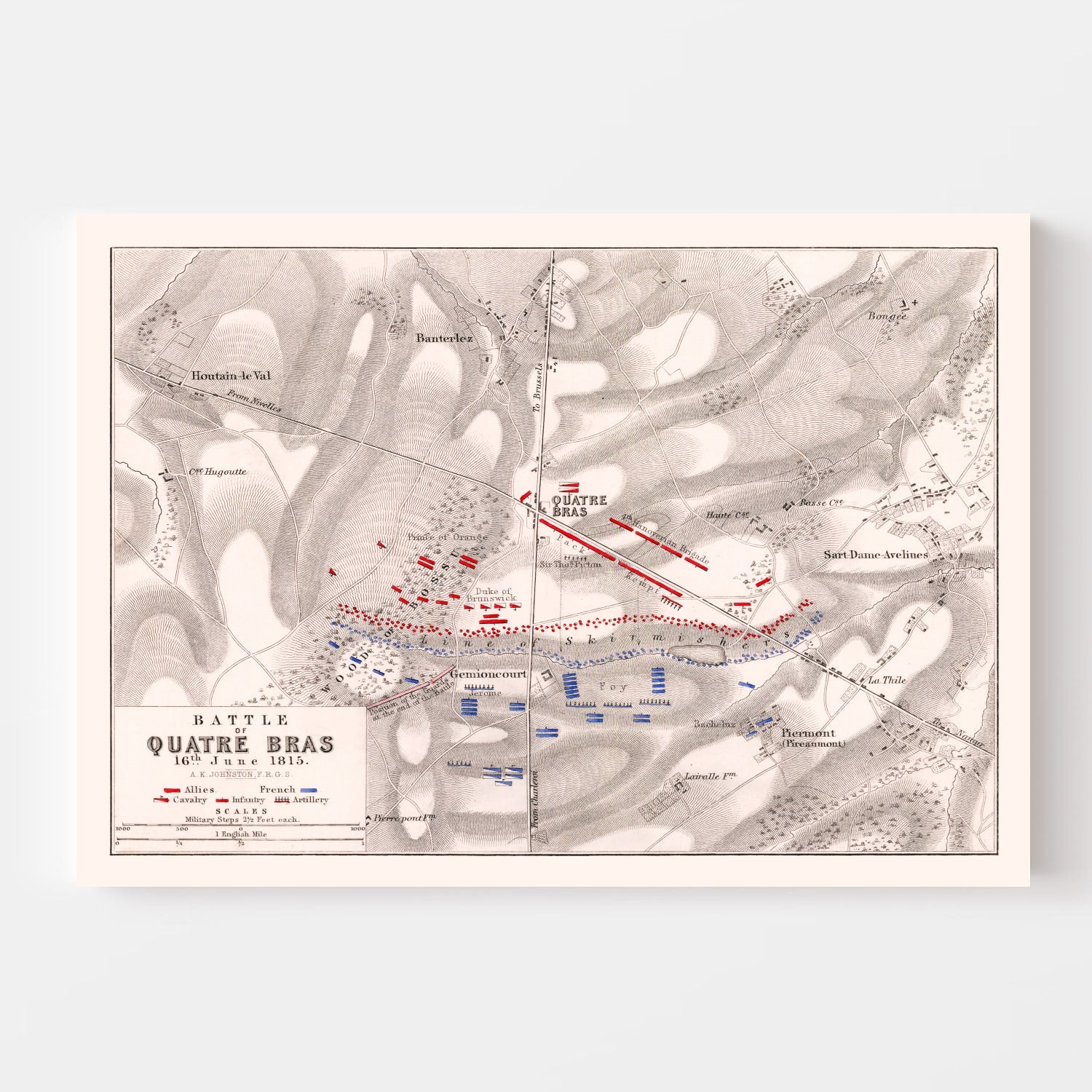 Vintage Map of the Battle of Quatre Bras, 1815