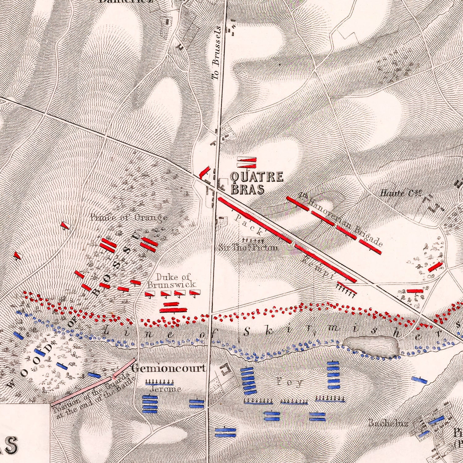 Vintage Map of the Battle of Quatre Bras, 1815
