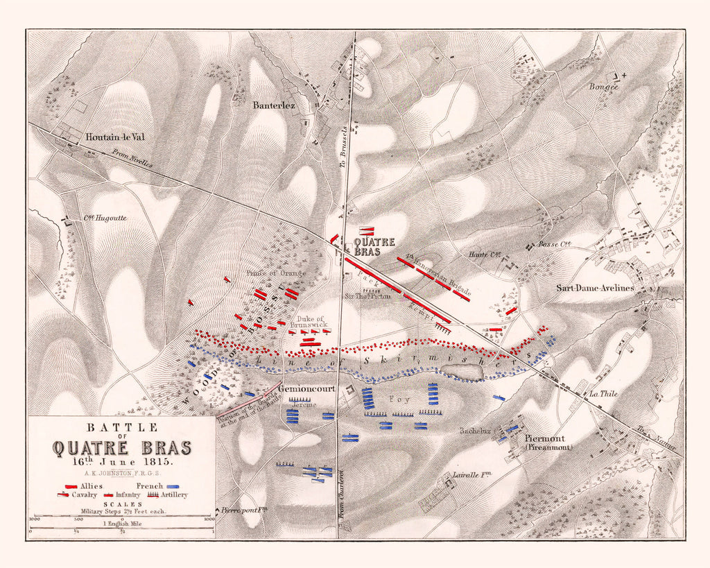 Vintage Map of the Battle of Quatre Bras, 1815