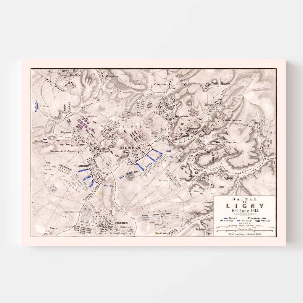 Vintage Map of the Battle of Ligny, 1815
