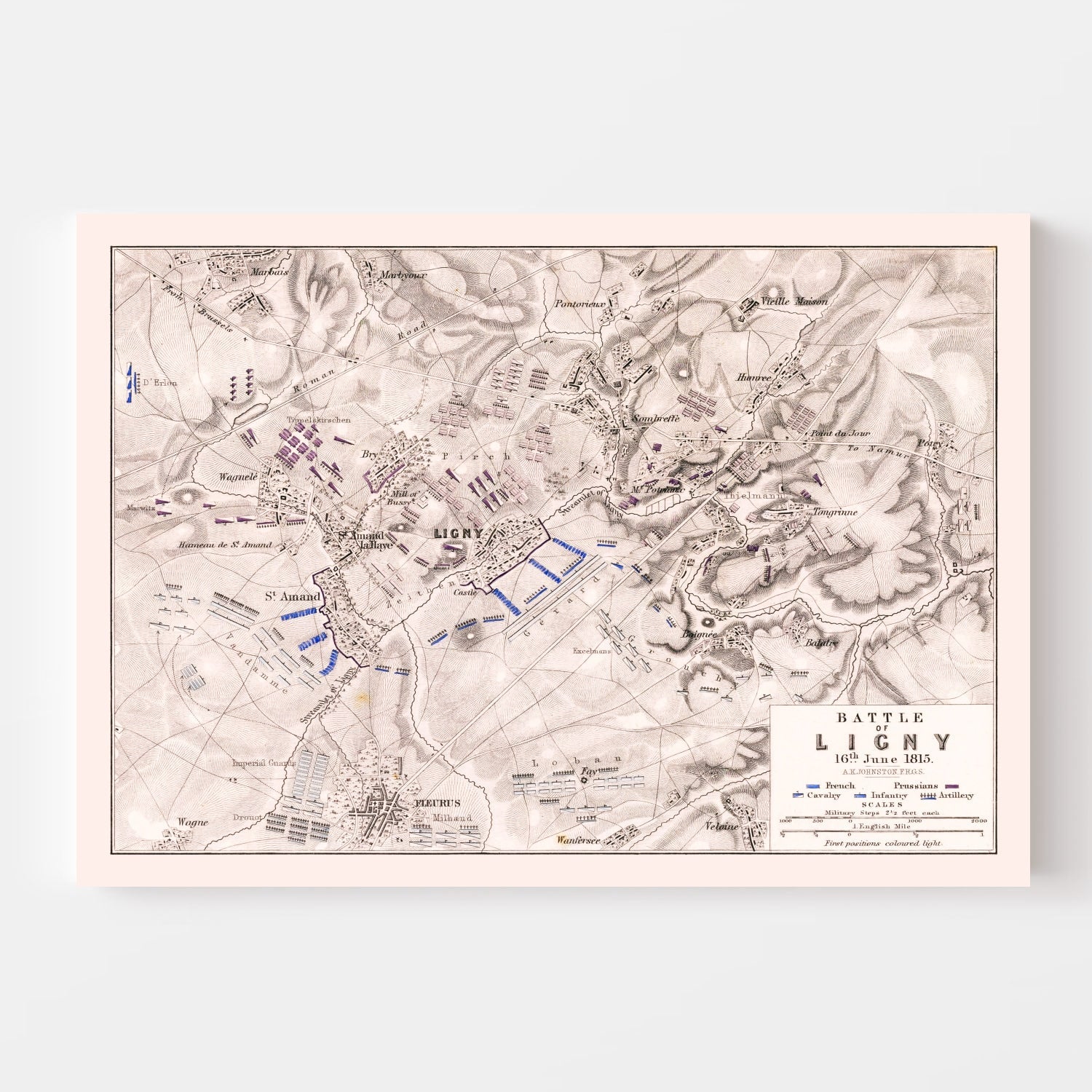 Vintage Map of the Battle of Ligny, 1815