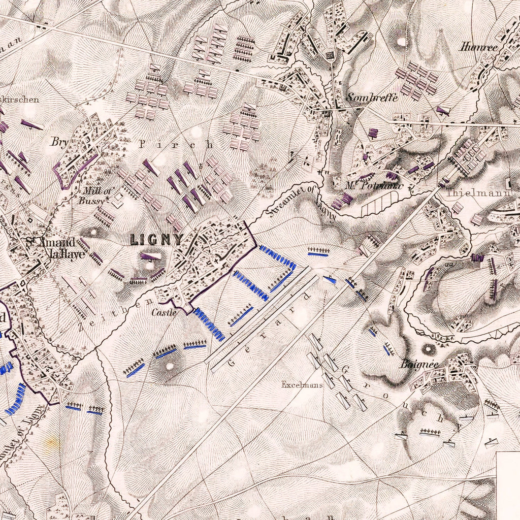 Vintage Map of the Battle of Ligny, 1815