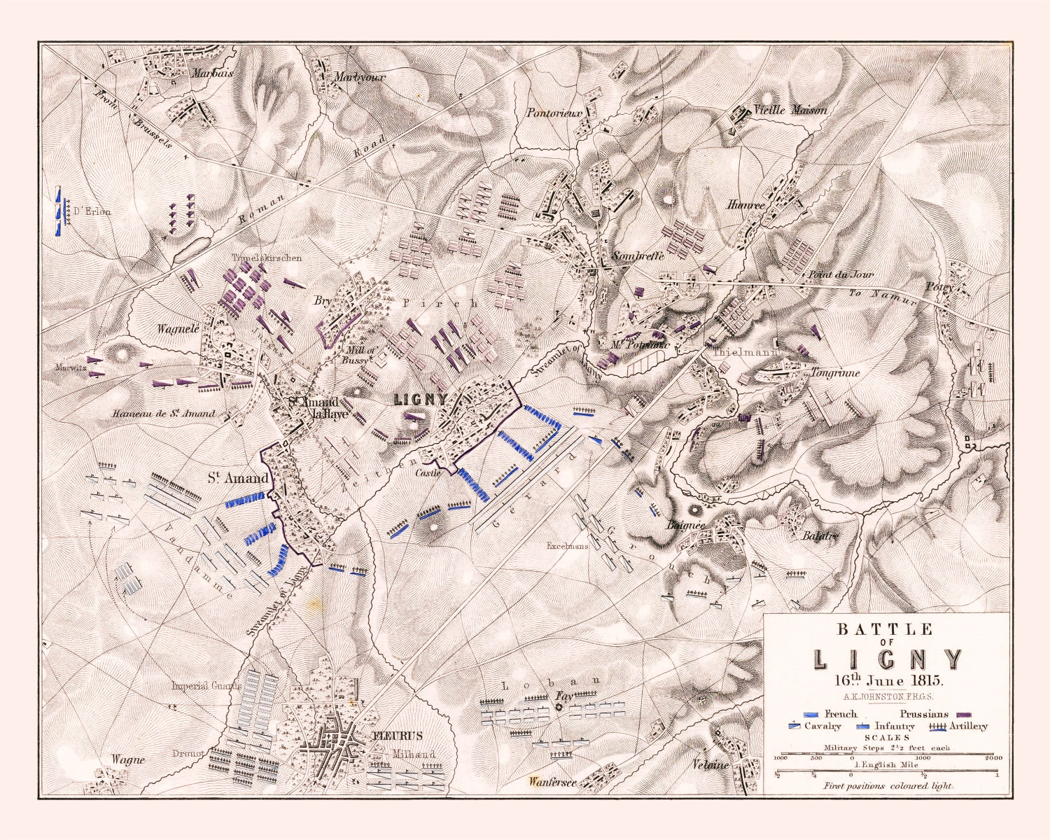 Vintage Map of the Battle of Ligny, 1815