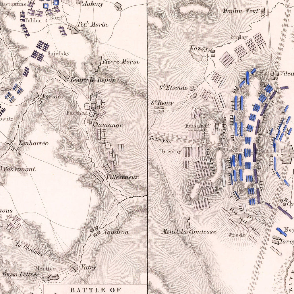Vintage Map of the Battle of Fere-Champenoise, 1814