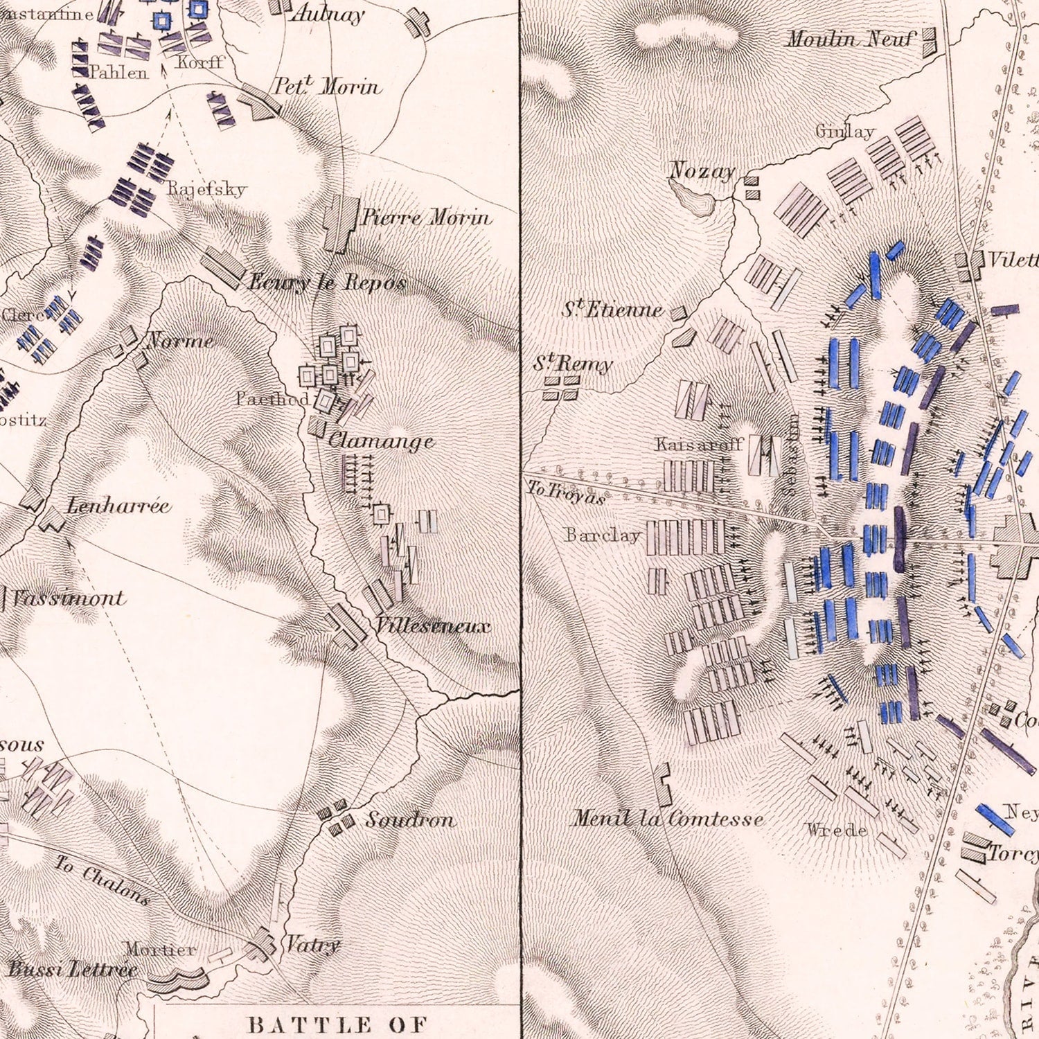 Vintage Map of the Battle of Fere-Champenoise, 1814