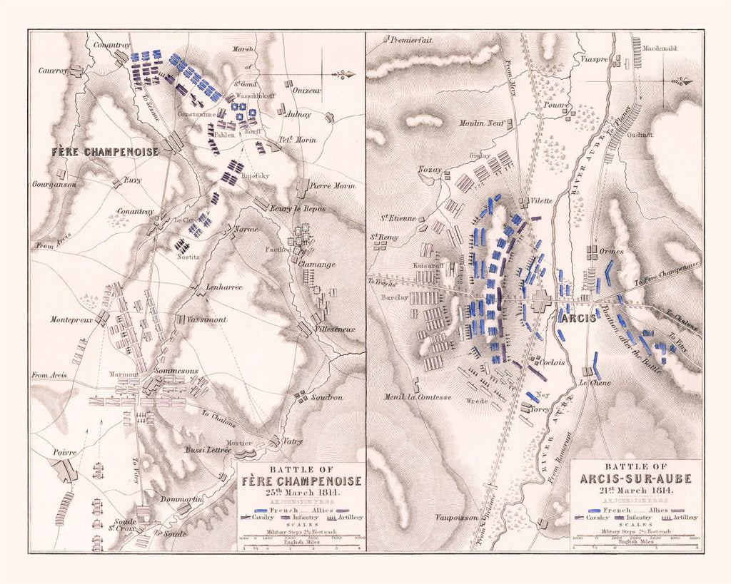 Vintage Map of the Battle of Fere-Champenoise, 1814