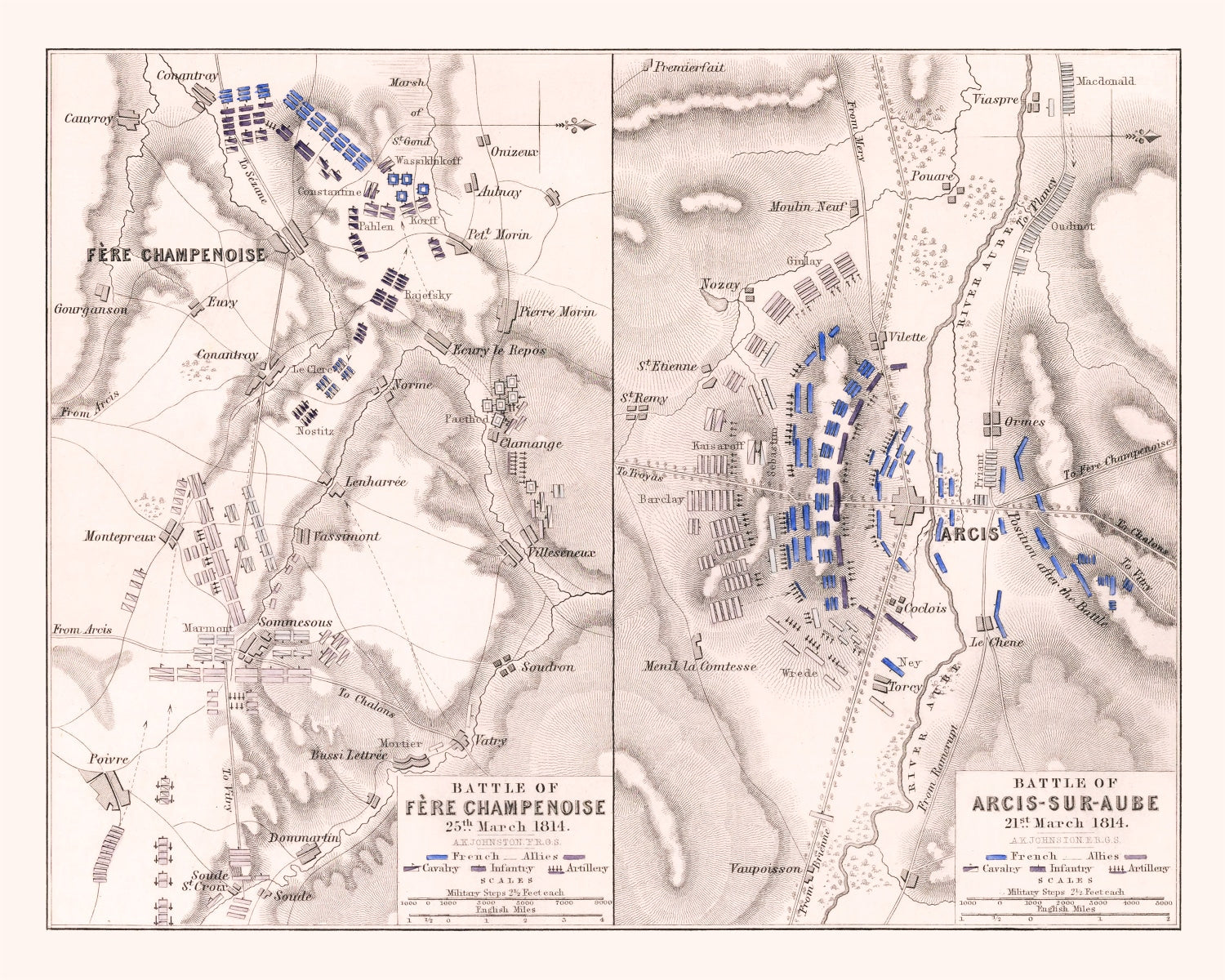 Vintage Map of the Battle of Fere-Champenoise, 1814
