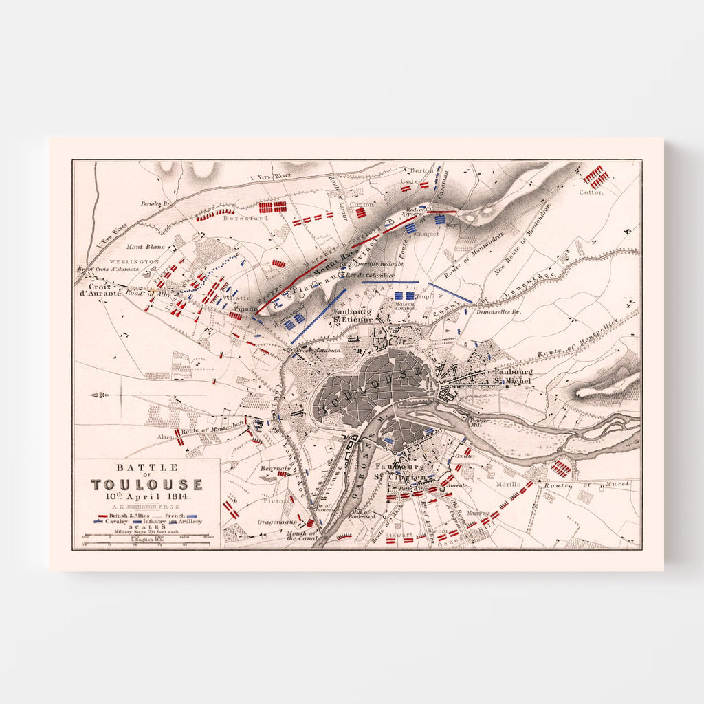 Vintage Map of the Battle of Toulouse, 1814