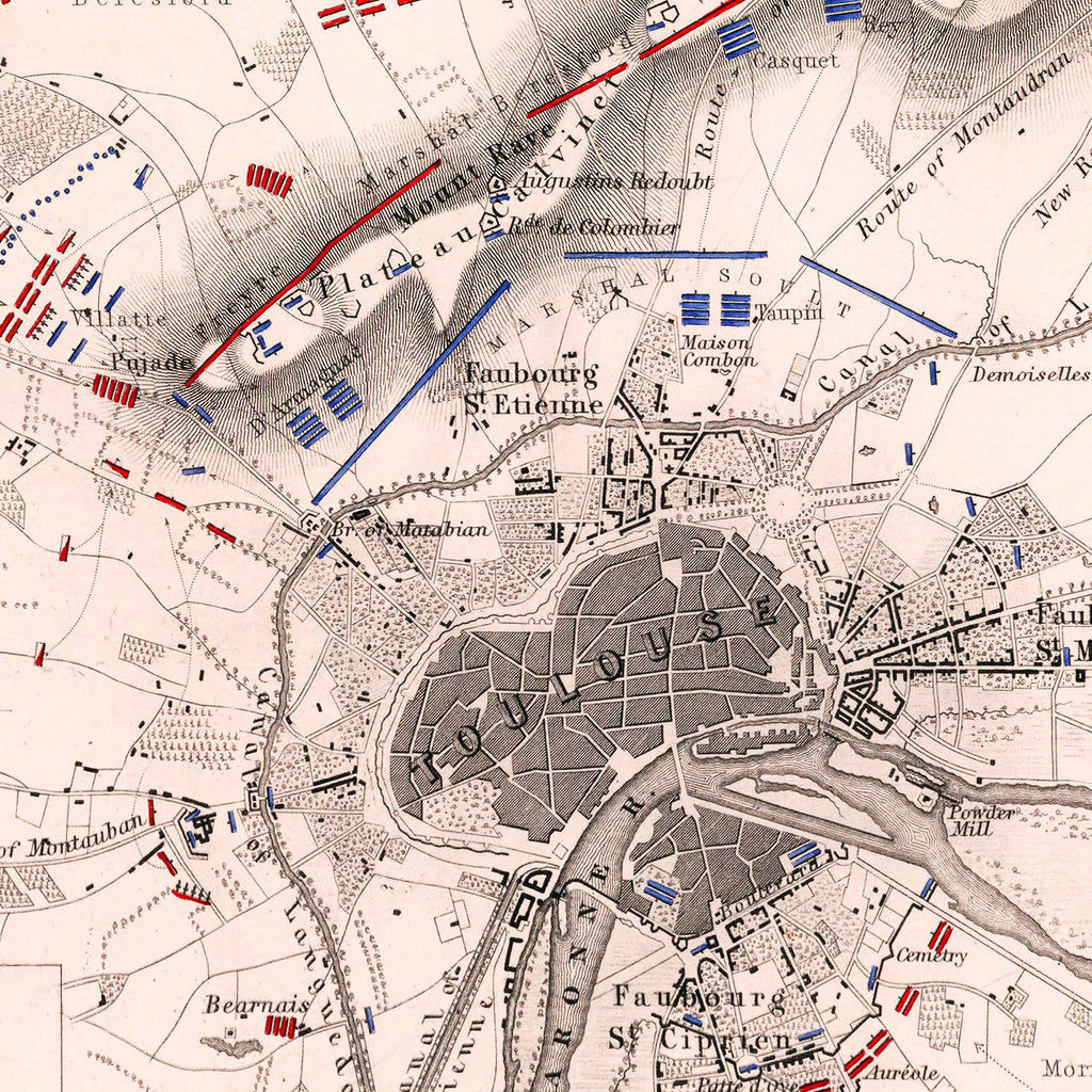 Vintage Map of the Battle of Toulouse, 1814