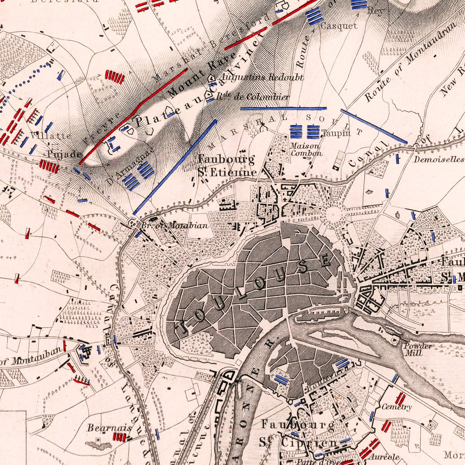 Vintage Map of the Battle of Toulouse, 1814