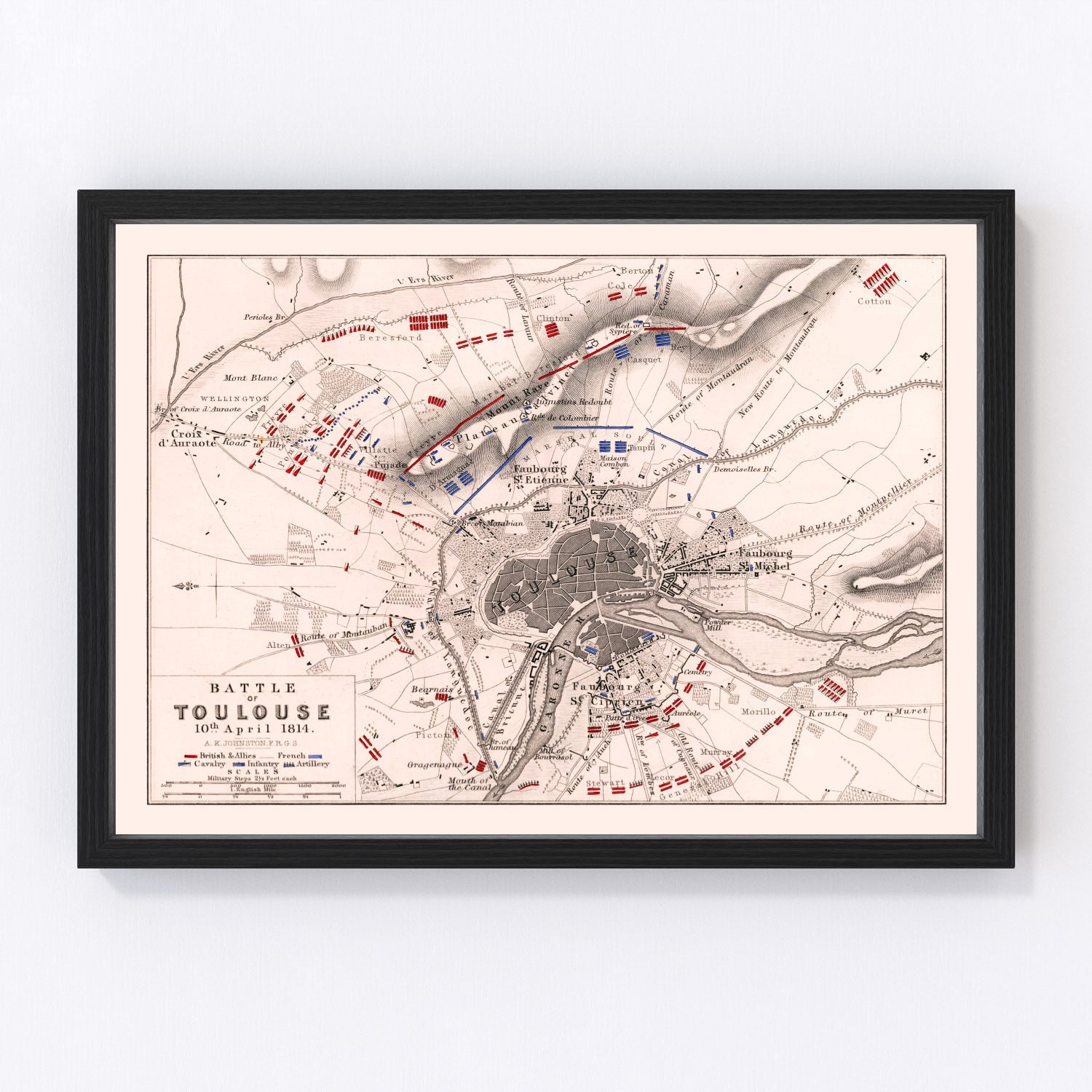 Vintage Map of the Battle of Toulouse, 1814