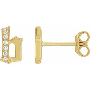 14K Yellow Gold .03 CTW Natural Diamond Gothic Initial B Earring