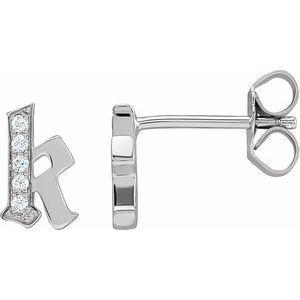 14K White Gold .025 CTW Natural Diamond Gothic Initial K Earring