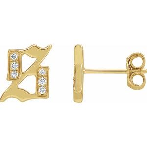 14K Yellow Gold .03 CTW Natural Diamond Gothic Initial S Earring