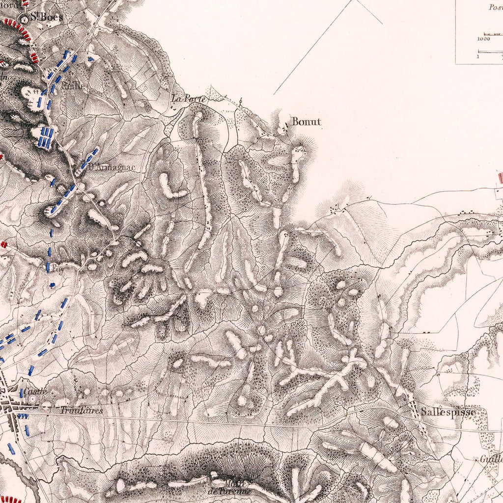 Vintage Map of the Battle of Orthes, 1814