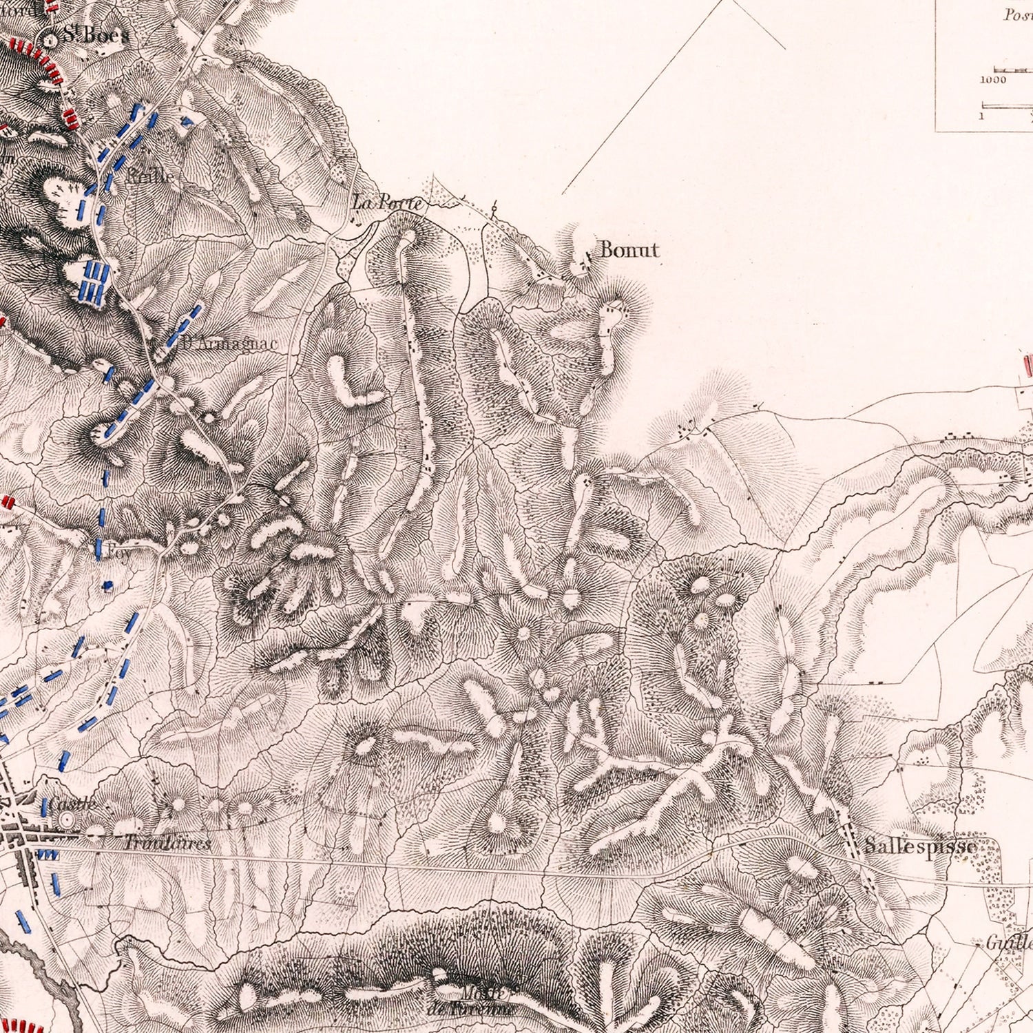 Vintage Map of the Battle of Orthes, 1814