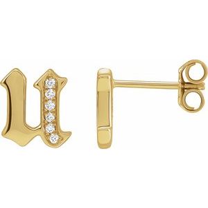 14K Yellow Gold .03 CTW Natural Diamond Gothic Initial U Earring