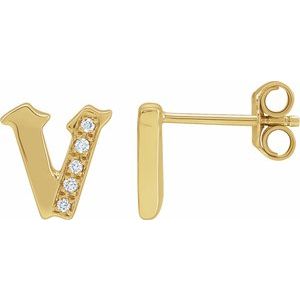 14K Yellow Gold .025 CTW Natural Diamond Gothic Initial V Earring
