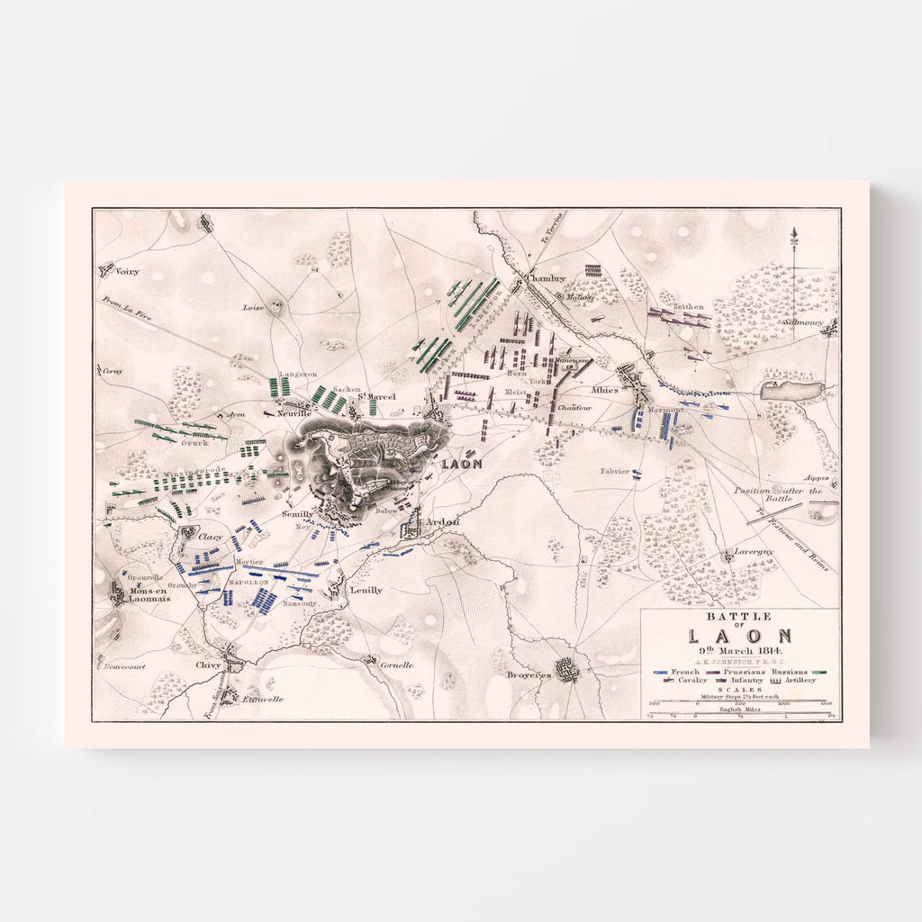 Vintage Map of the Battle of Laon, 1814