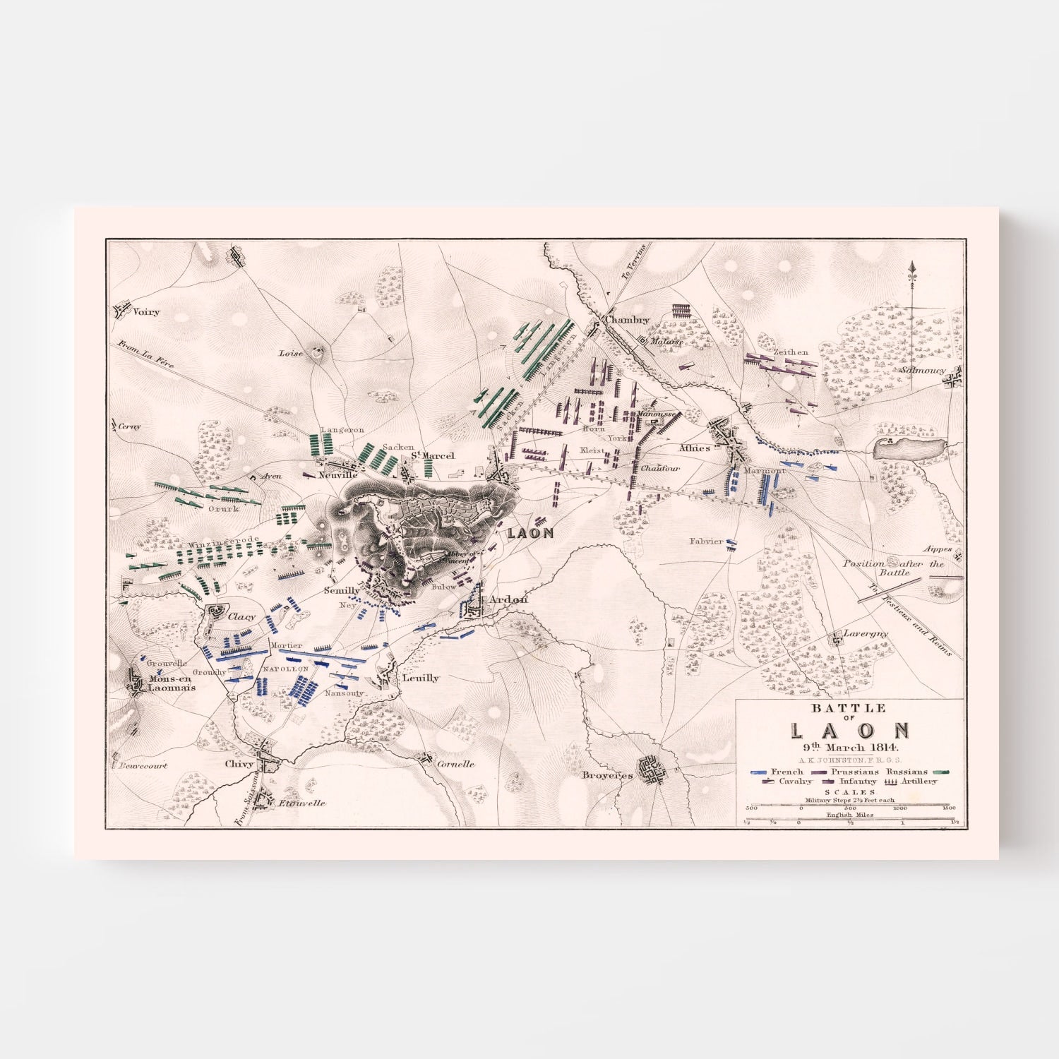 Vintage Map of the Battle of Laon, 1814