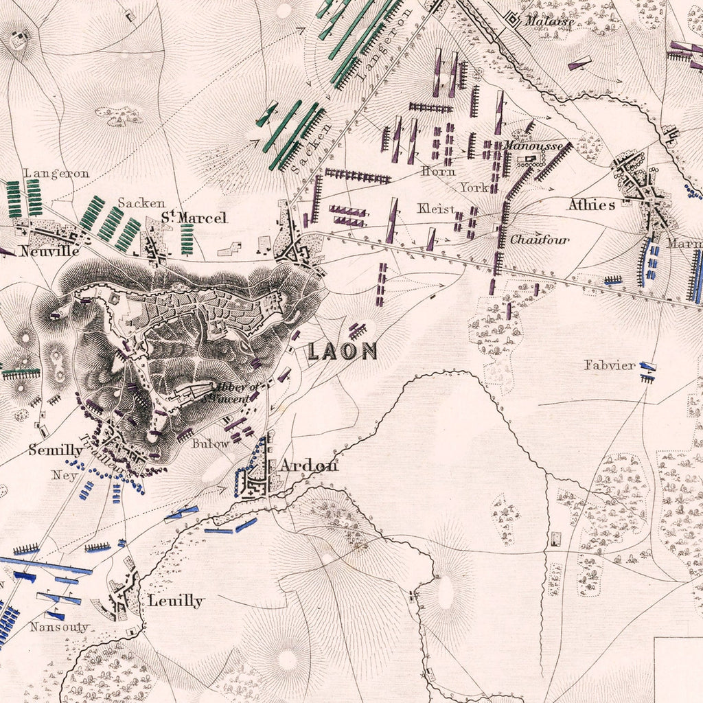 Vintage Map of the Battle of Laon, 1814