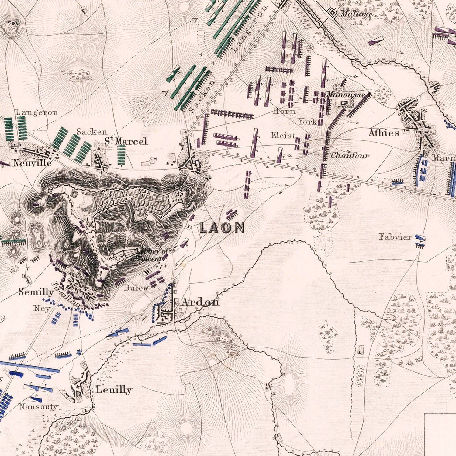 Vintage Map of the Battle of Laon, 1814