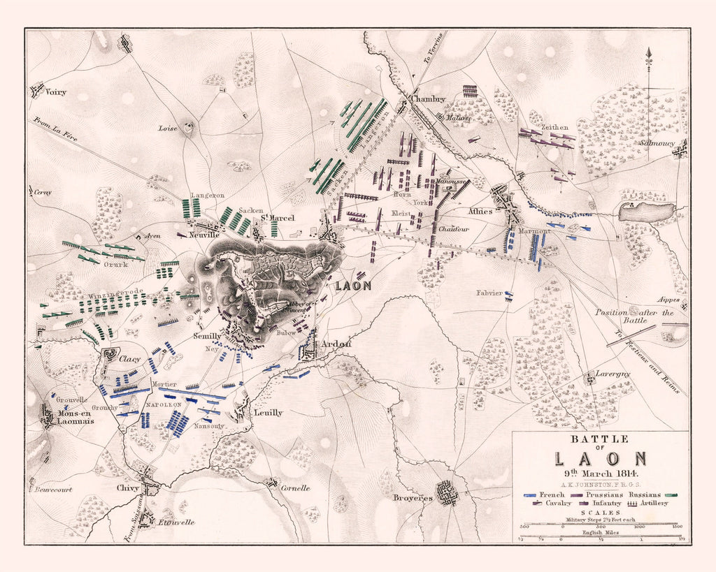 Vintage Map of the Battle of Laon, 1814