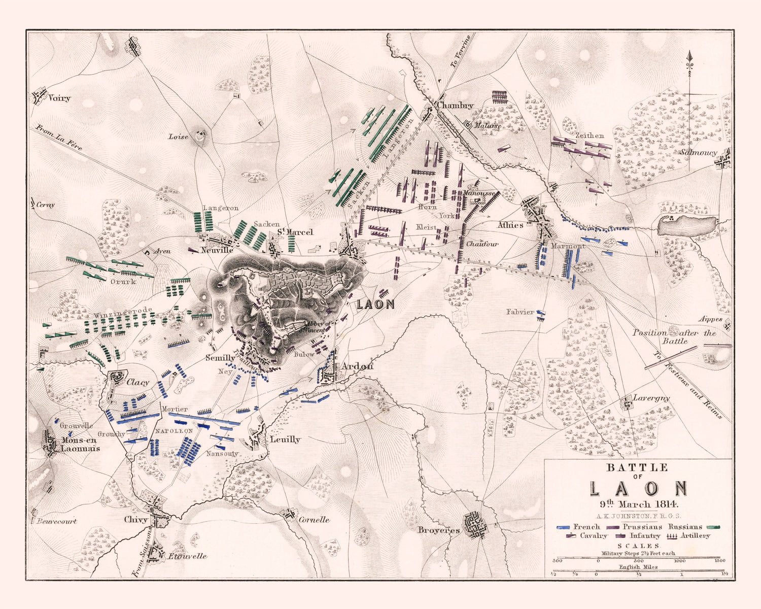 Vintage Map of the Battle of Laon, 1814
