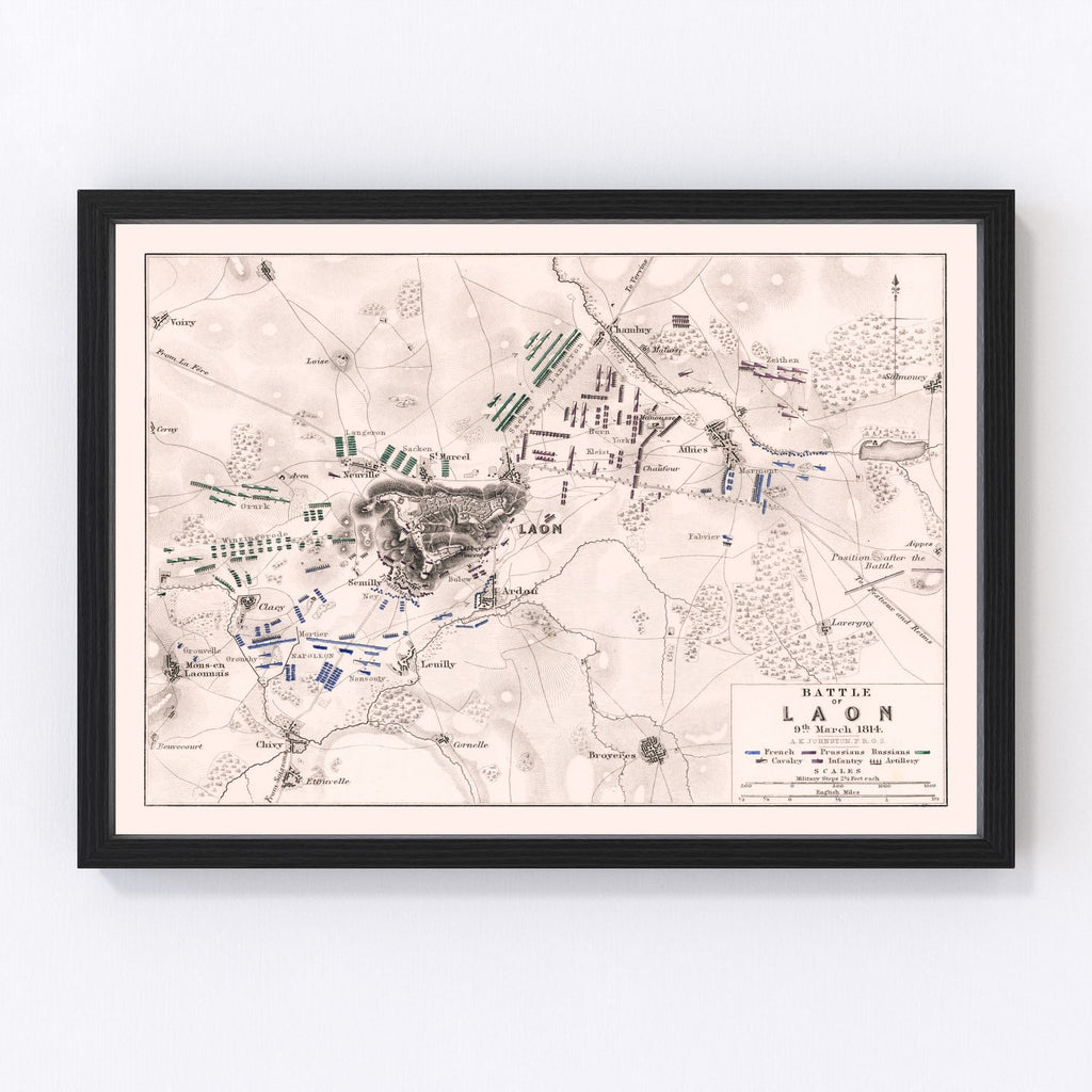 Vintage Map of the Battle of Laon, 1814