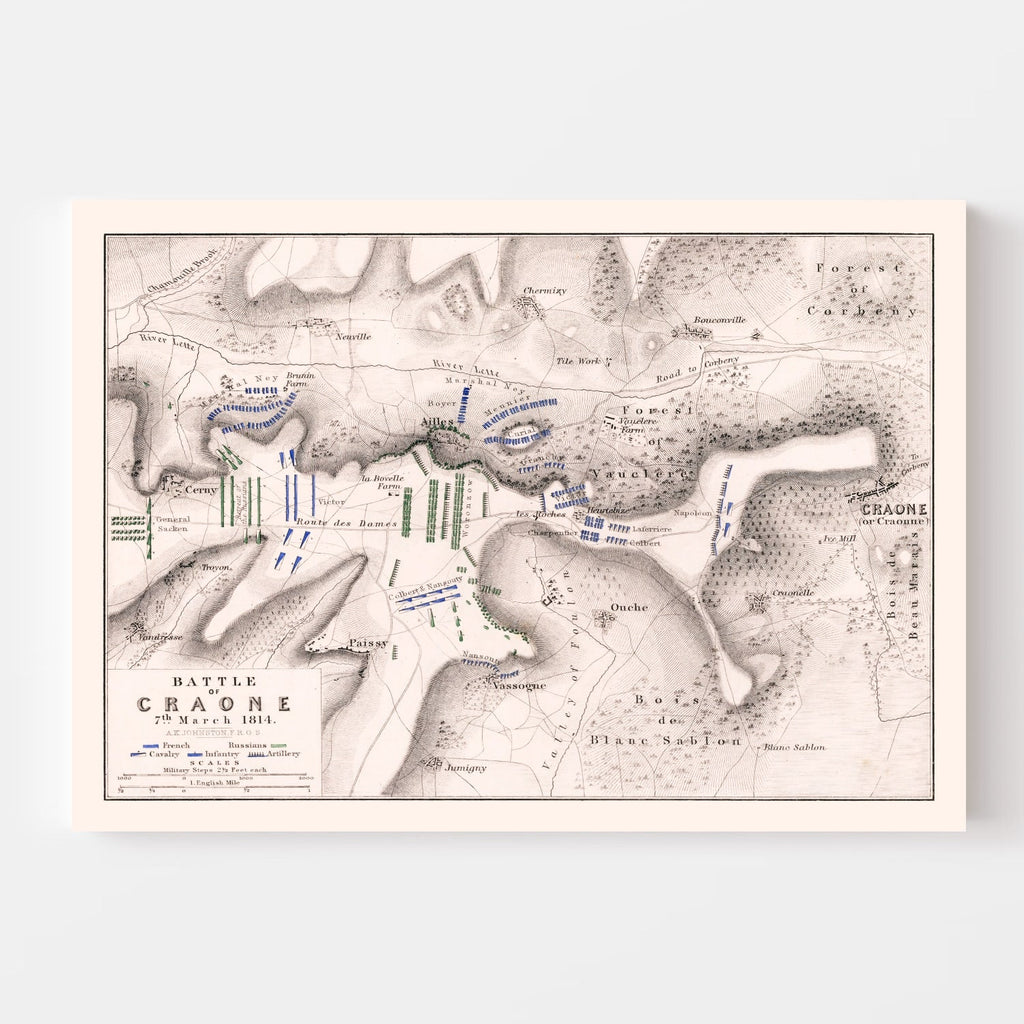 Vintage Map of the Battle of Craone, 1814