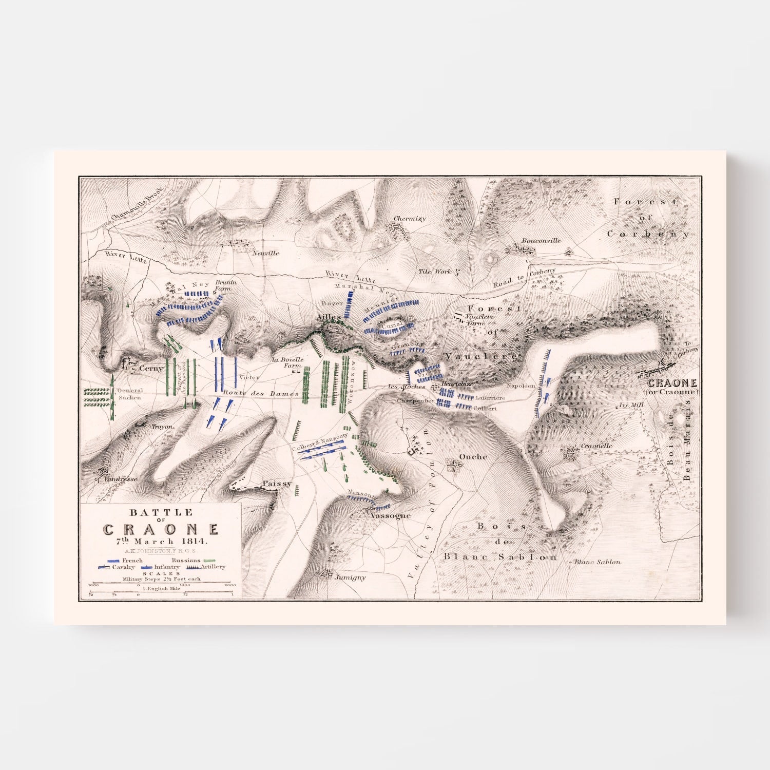 Vintage Map of the Battle of Craone, 1814