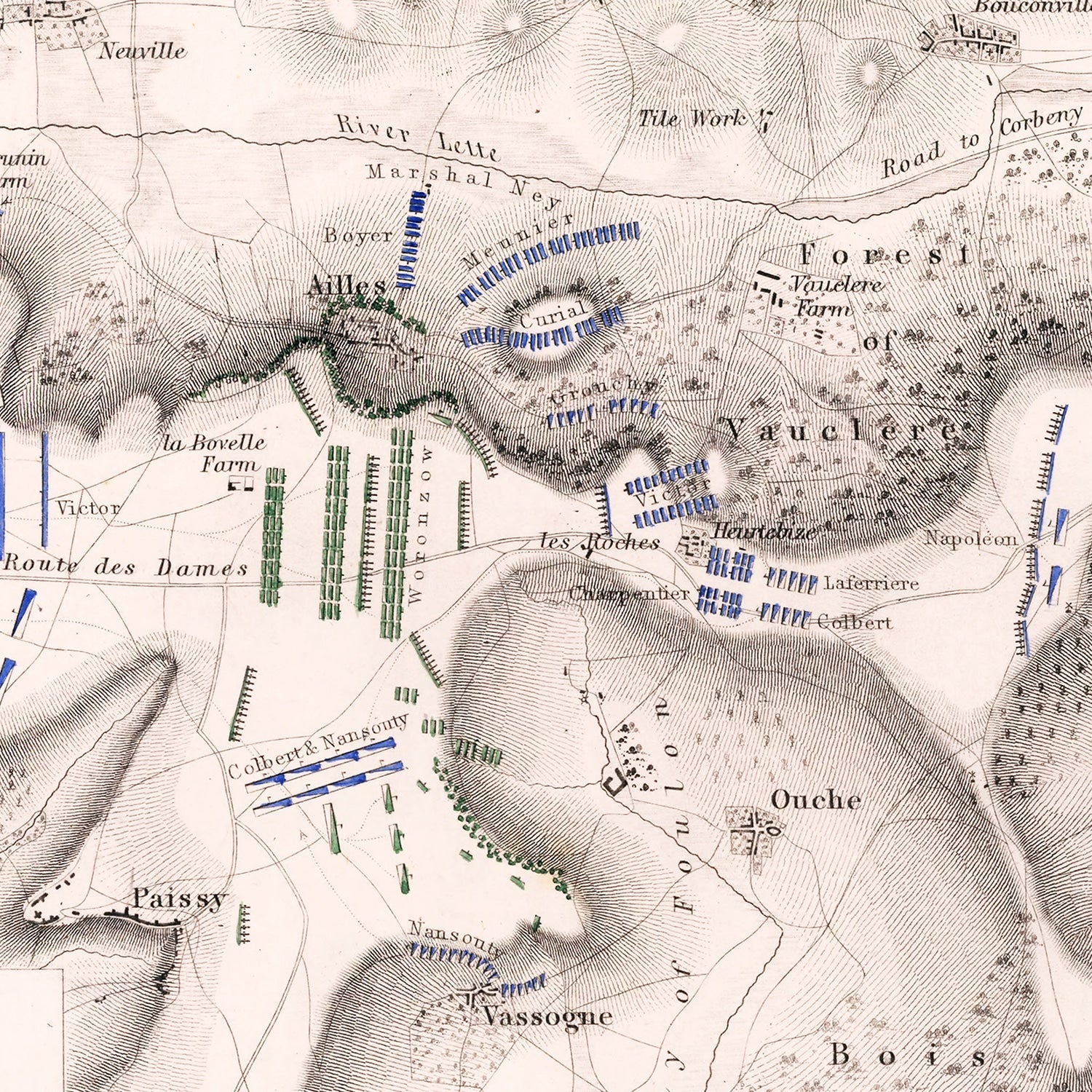 Vintage Map of the Battle of Craone, 1814