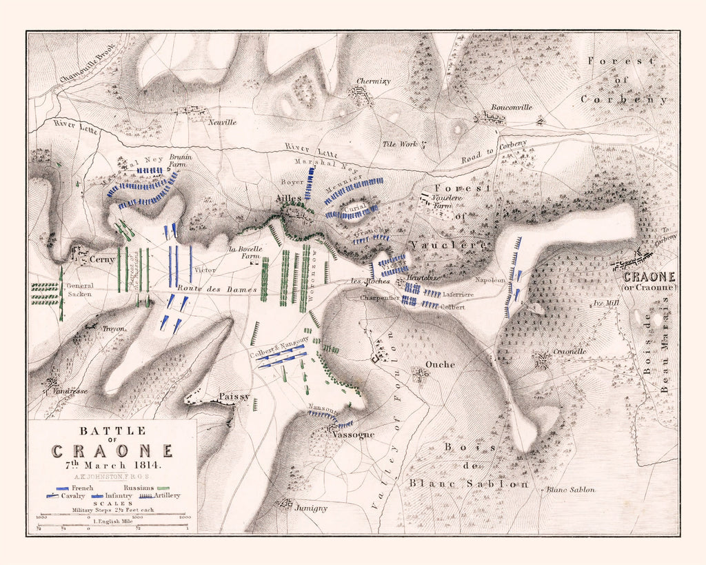 Vintage Map of the Battle of Craone, 1814