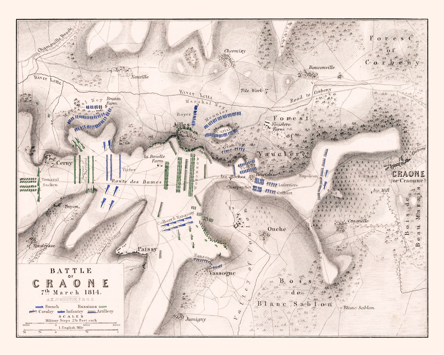 Vintage Map of the Battle of Craone, 1814