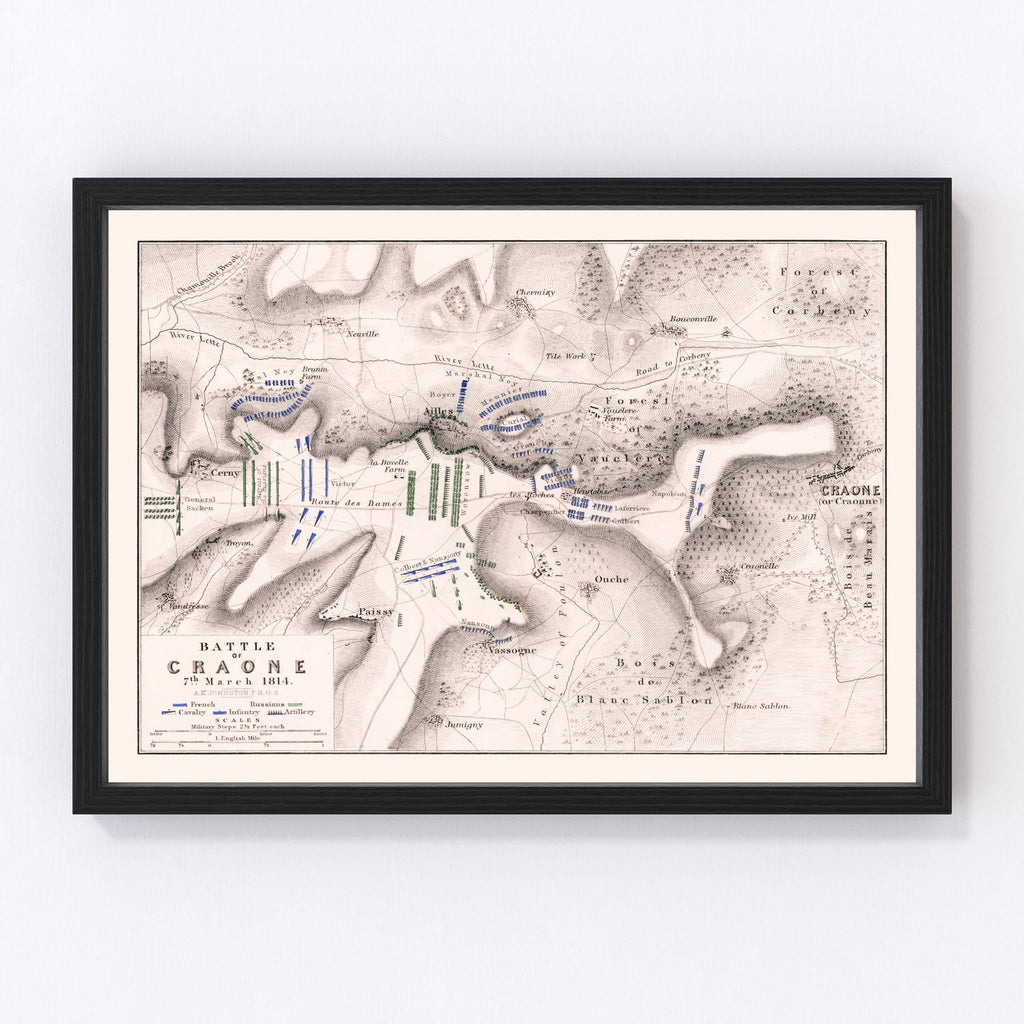 Vintage Map of the Battle of Craone, 1814