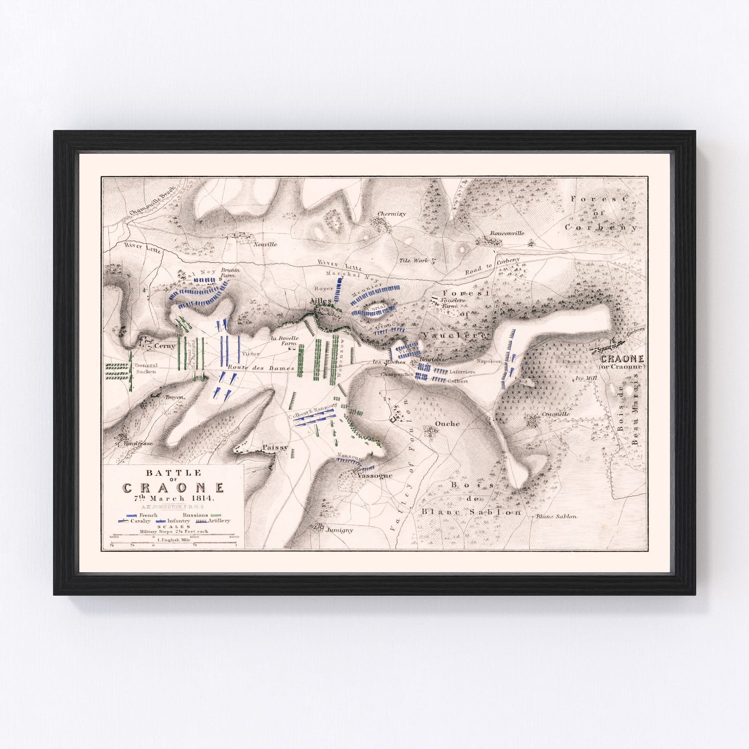 Vintage Map of the Battle of Craone, 1814