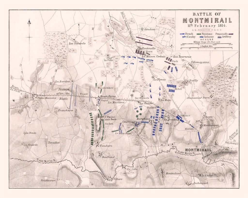 Vintage Map of the Battle of Montmirail, 1814