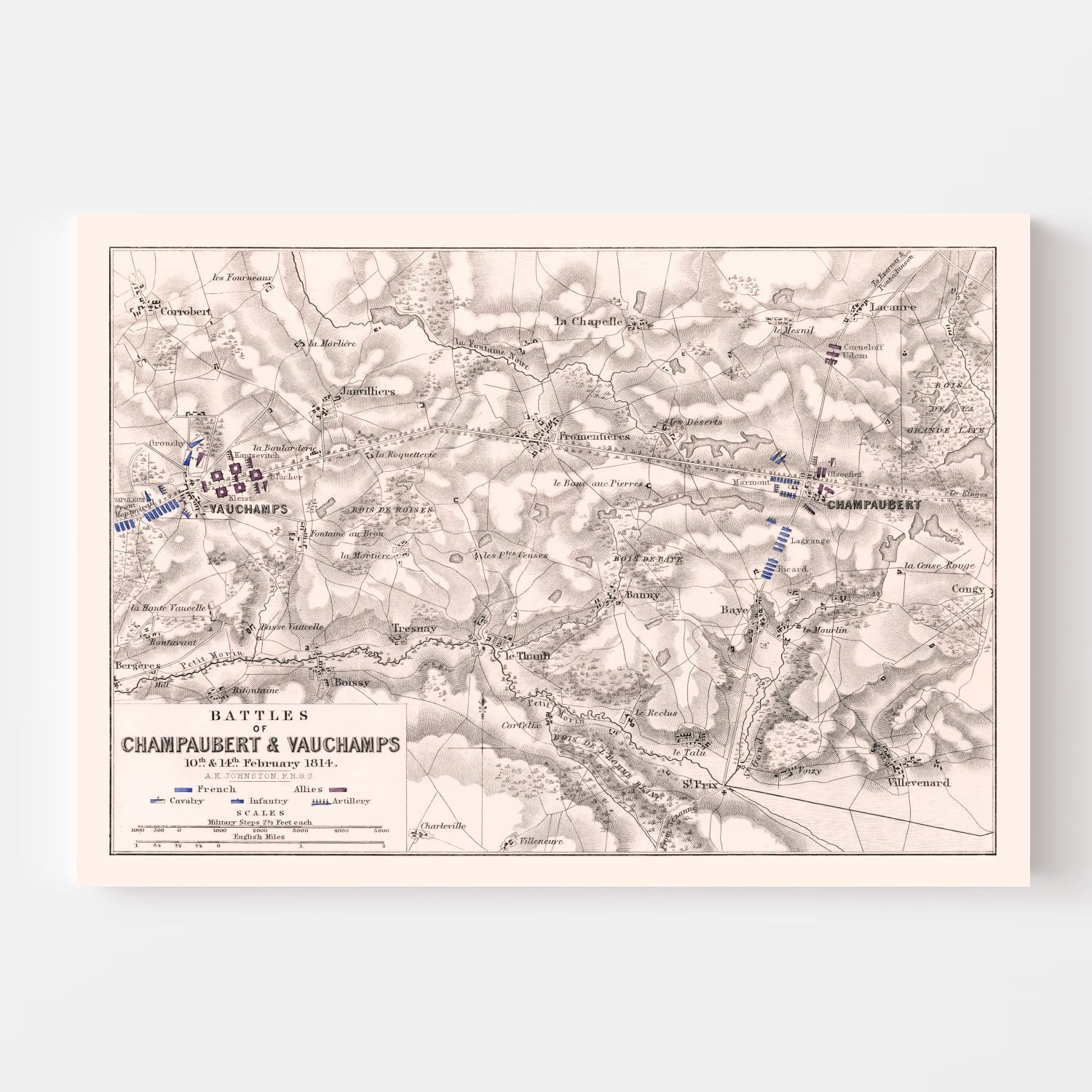 Vintage Map of the Battles of Champaubert & Vauchamps, 1814