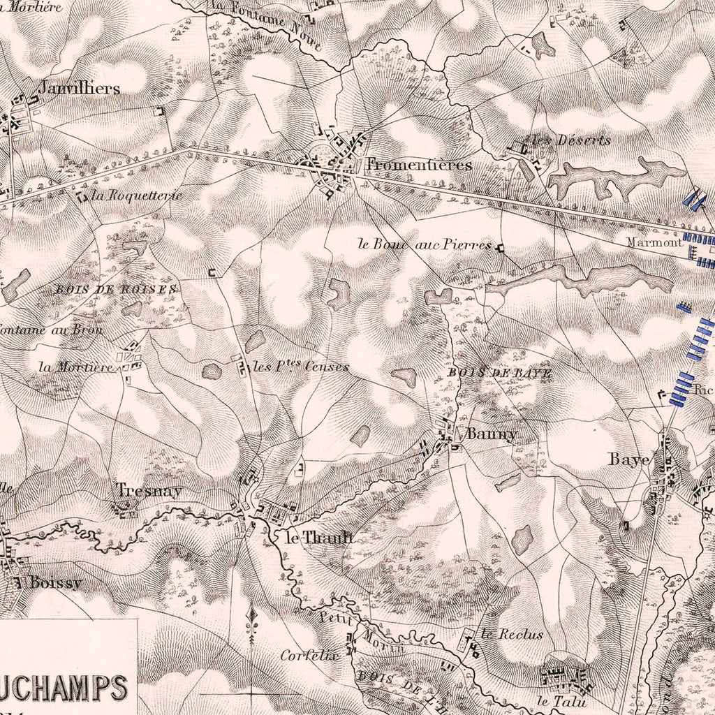Vintage Map of the Battles of Champaubert & Vauchamps, 1814