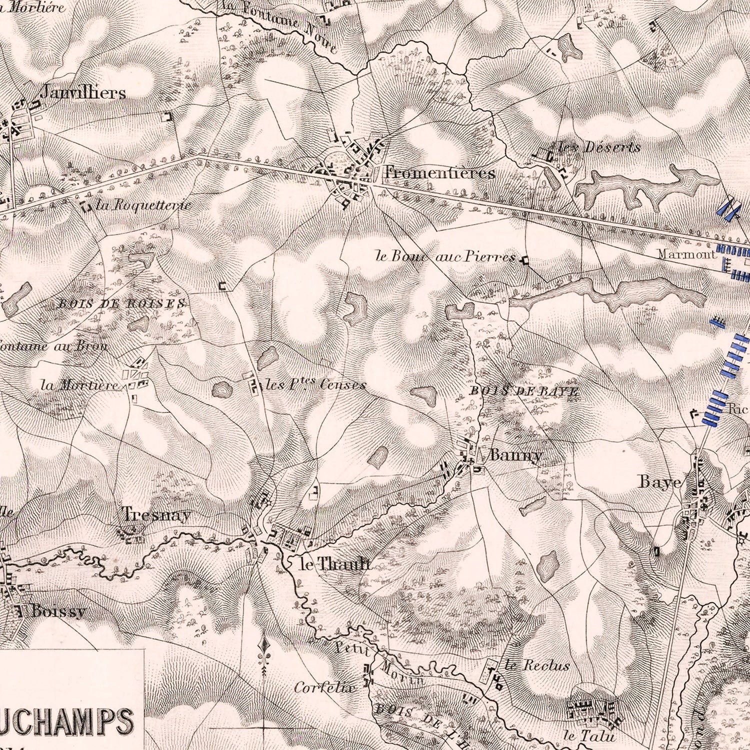 Vintage Map of the Battles of Champaubert & Vauchamps, 1814