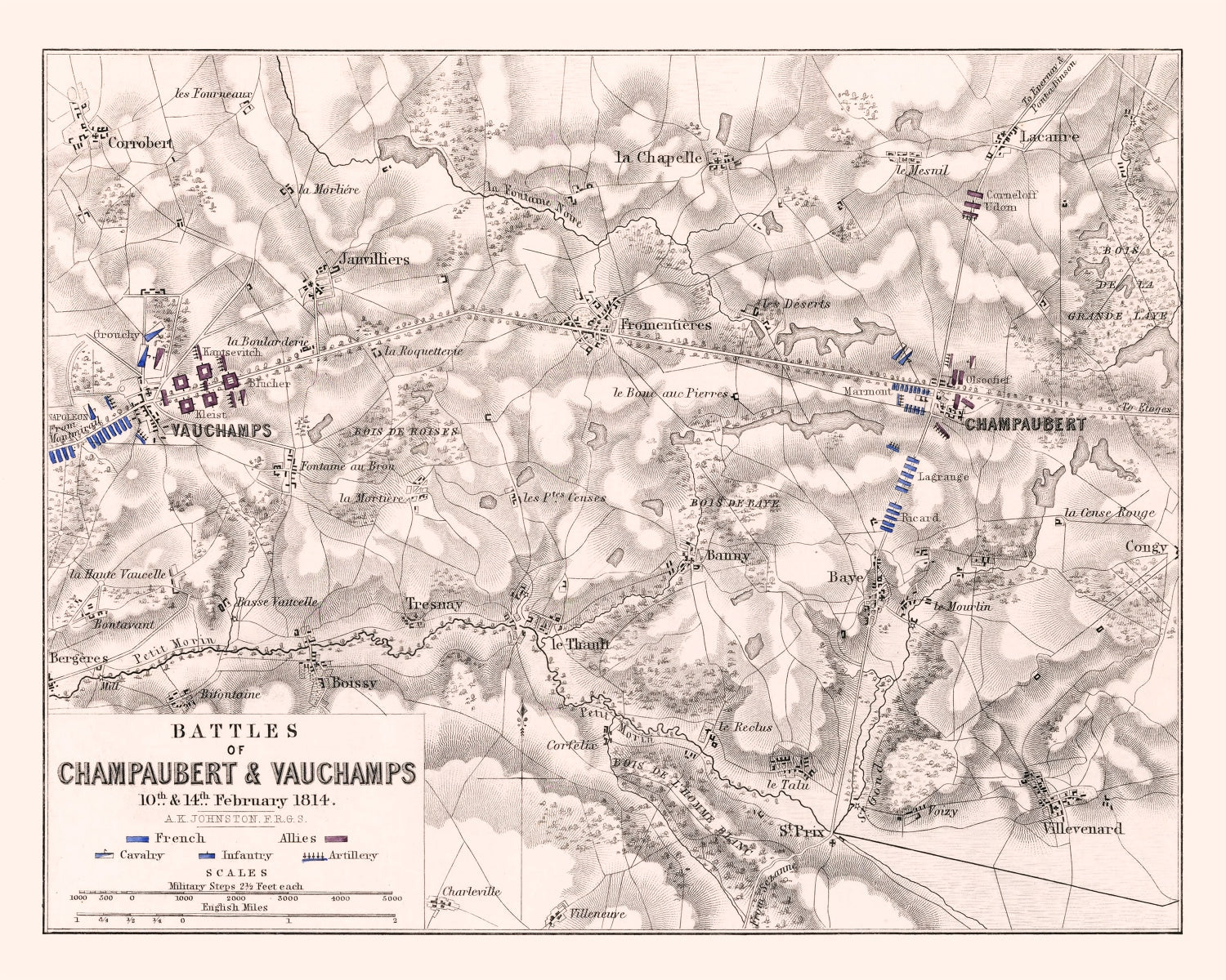 Vintage Map of the Battles of Champaubert & Vauchamps, 1814