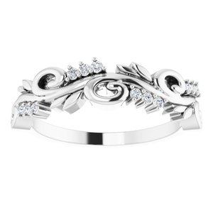14K White .08 CTW Natural Diamond Floral Anniversary Band