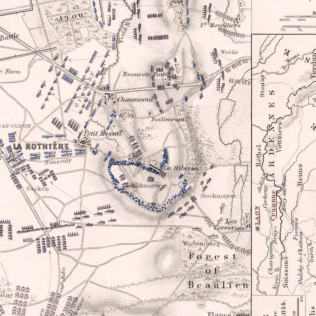 Vintage Map of the Battle of La Rothiere, 1814