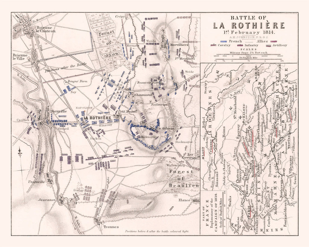 Vintage Map of the Battle of La Rothiere, 1814