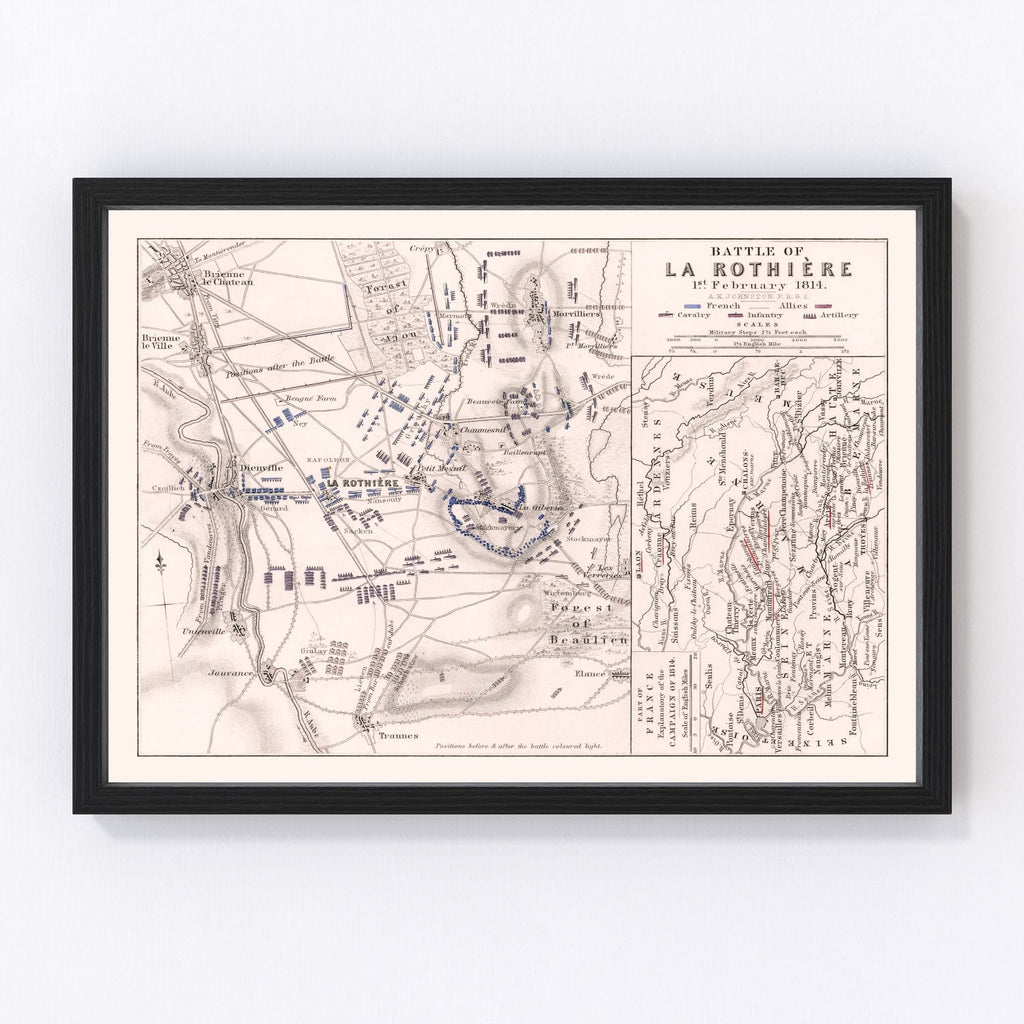 Vintage Map of the Battle of La Rothiere, 1814