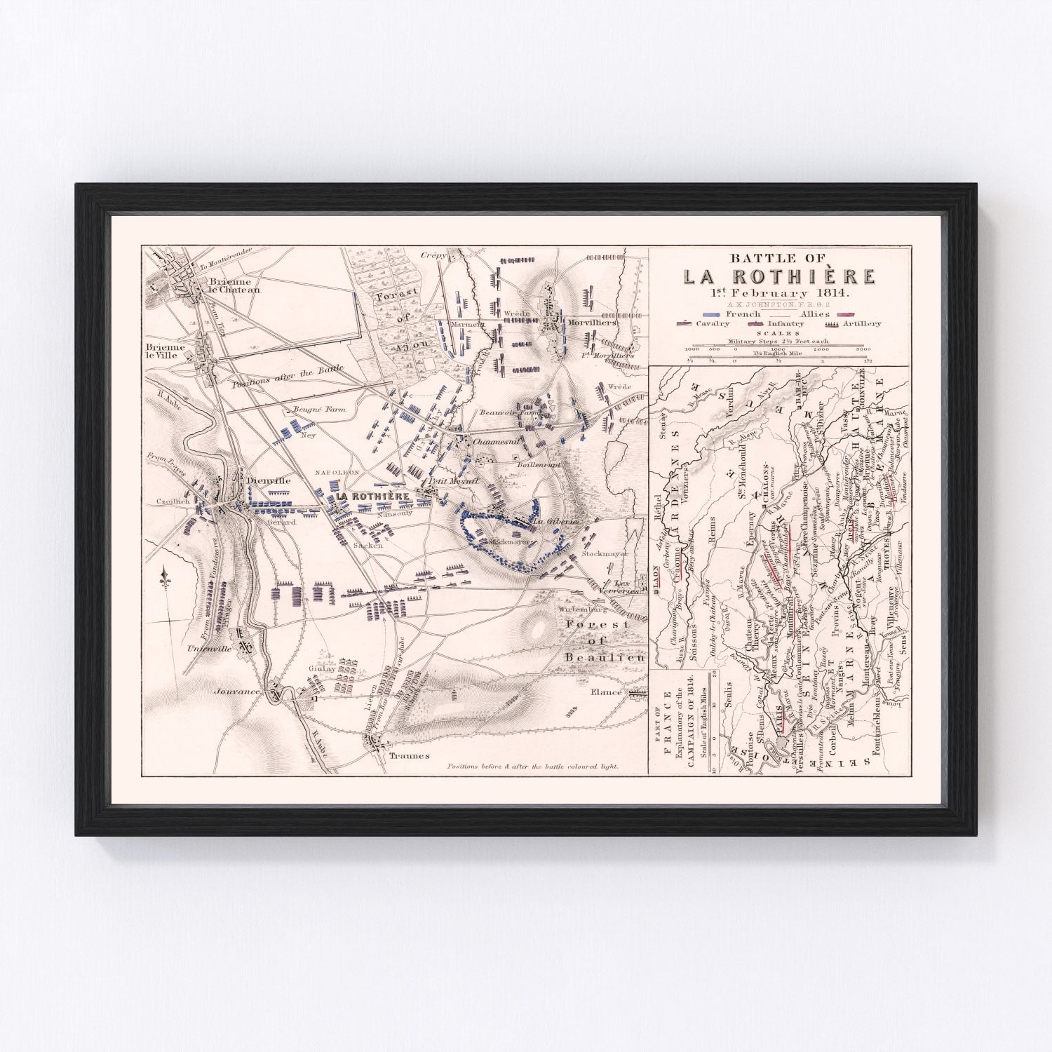 Vintage Map of the Battle of La Rothiere, 1814