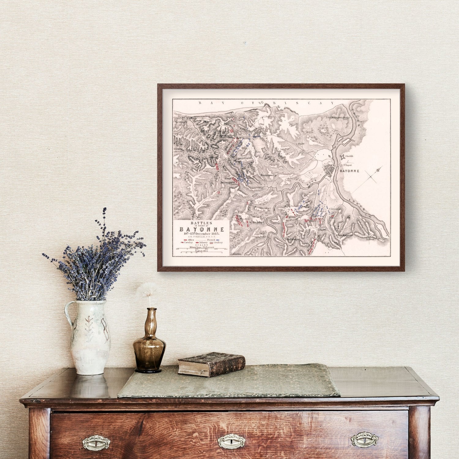 Vintage Map of the Battles In Front of Bayonne, 1813