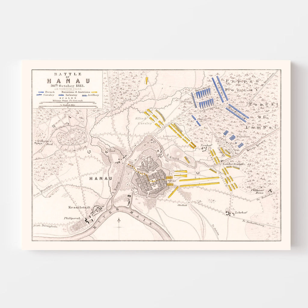 Vintage Map of the Battle of Hanau, 1813